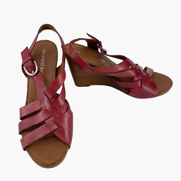 Franco Sarto Hanako Leather Red Maroon Wood Wedges‎ - Picture 5 of 11